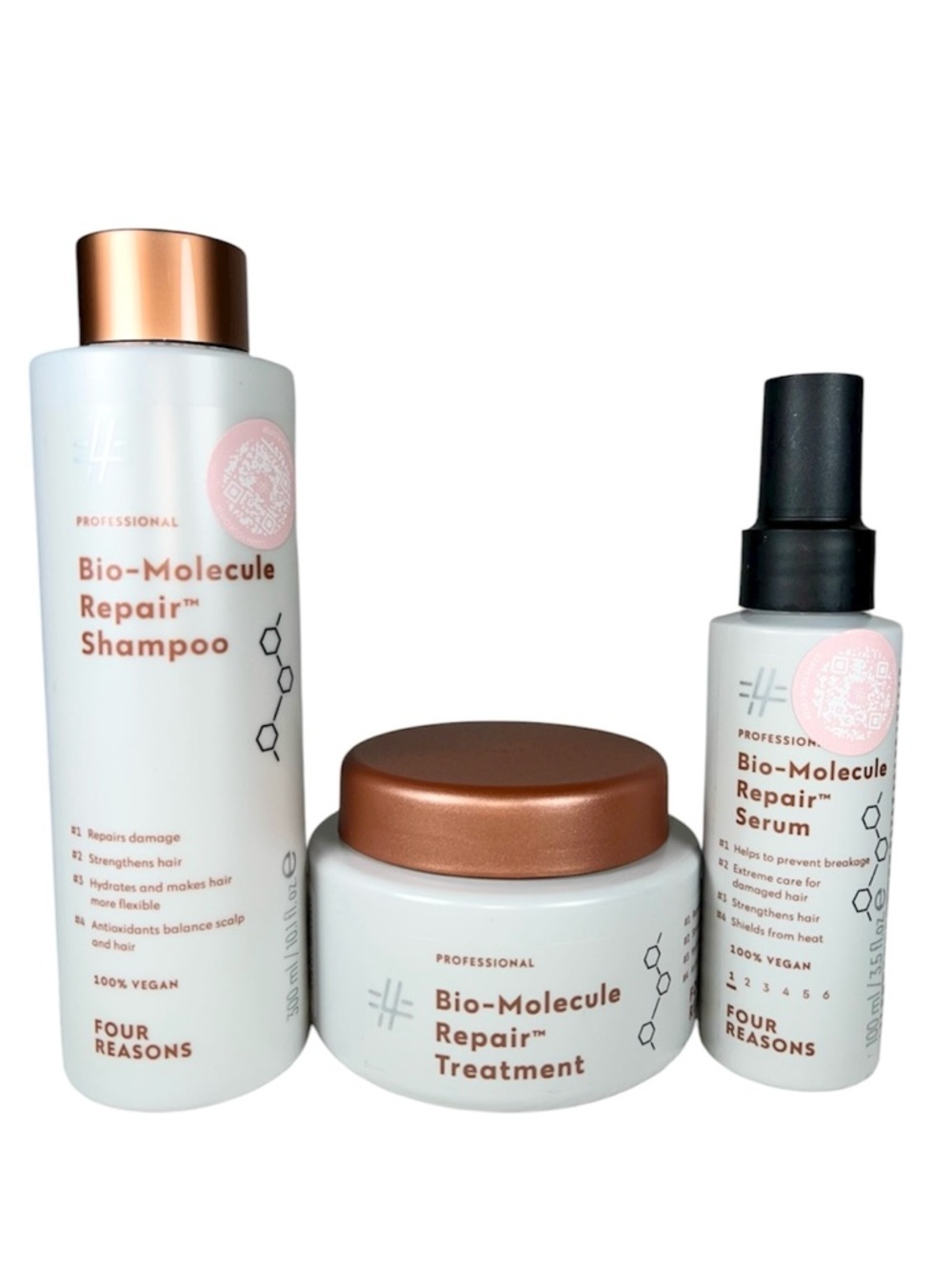 Four Reasons Bio-Molecule Repair Shampoo Repair Treatment & Repair Serum Bundle